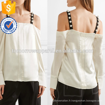 Vente chaude Blanc et Noir Polyester Cold-épaule Manches Longues Blouse D&#39;été Fabrication En Gros Mode Femmes Vêtements (TA0031B)